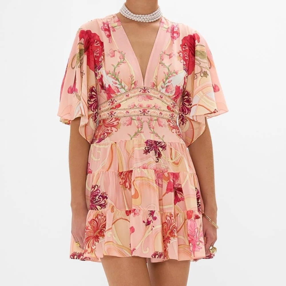 Camilla Blossoms And Brushstrokes Tiered Skirt Mini Dress